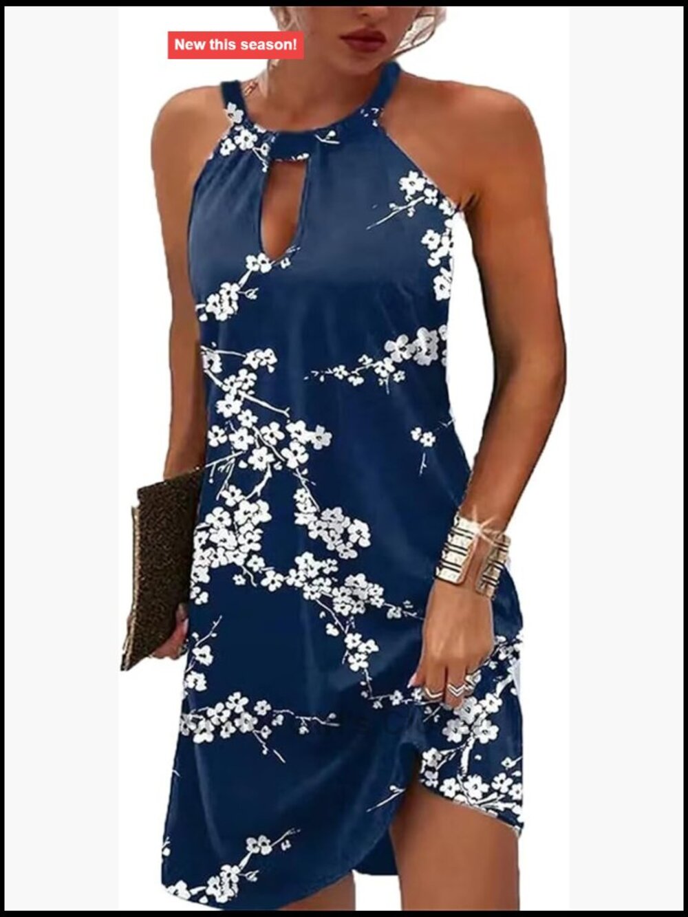 Sleeveless Halter Neck A-Line Floral Print Summer Dress Beach Party